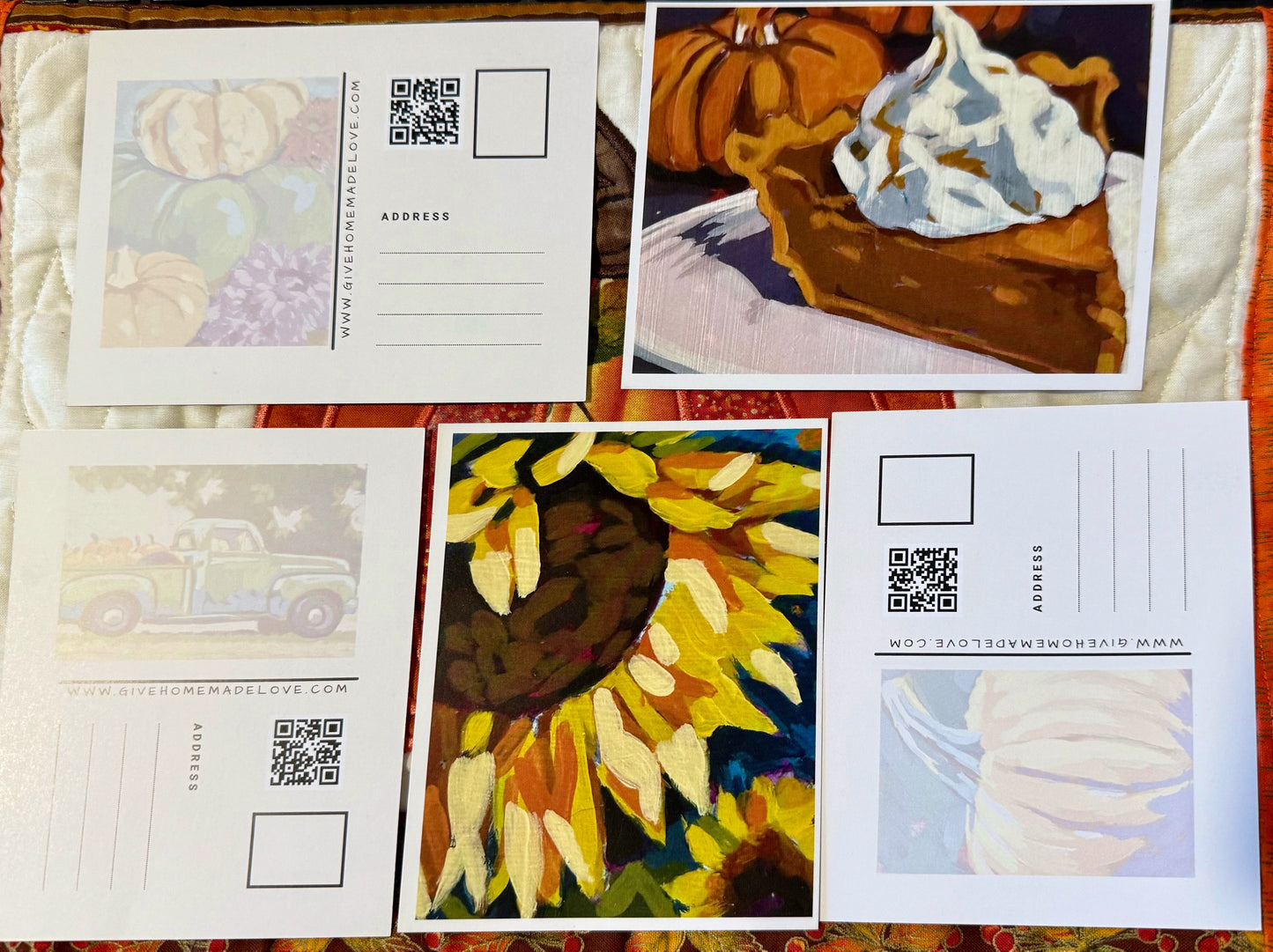 Postcard Fall Season 4x6 Set (5) w/Stamps