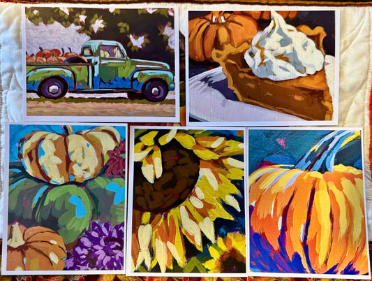 Postcard Fall Season 4x6 Set (5) w/Stamps